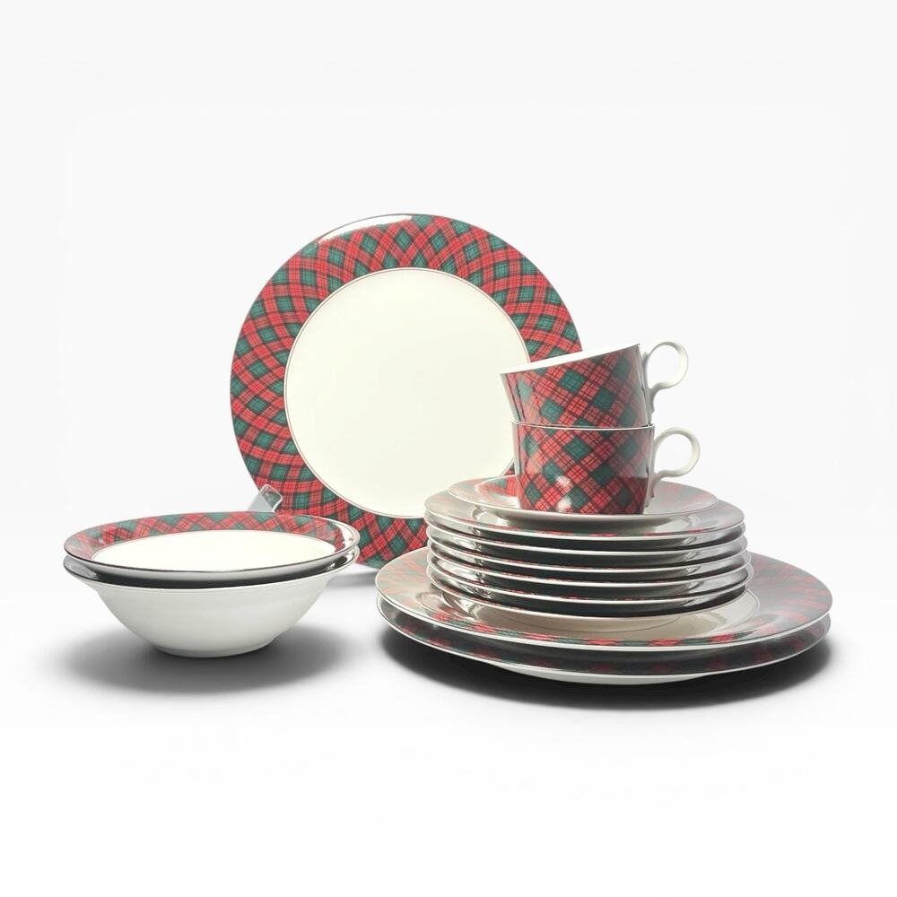 Arita “Tartan Plaid” 13-Piece Ceramic Dinnerware Set